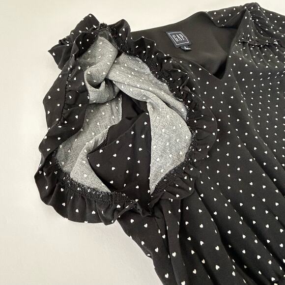 Gap Heart Ruffle Dress Small Tall Womens Hearts Black White Tie Wais Tiered - Picture 10 of 16